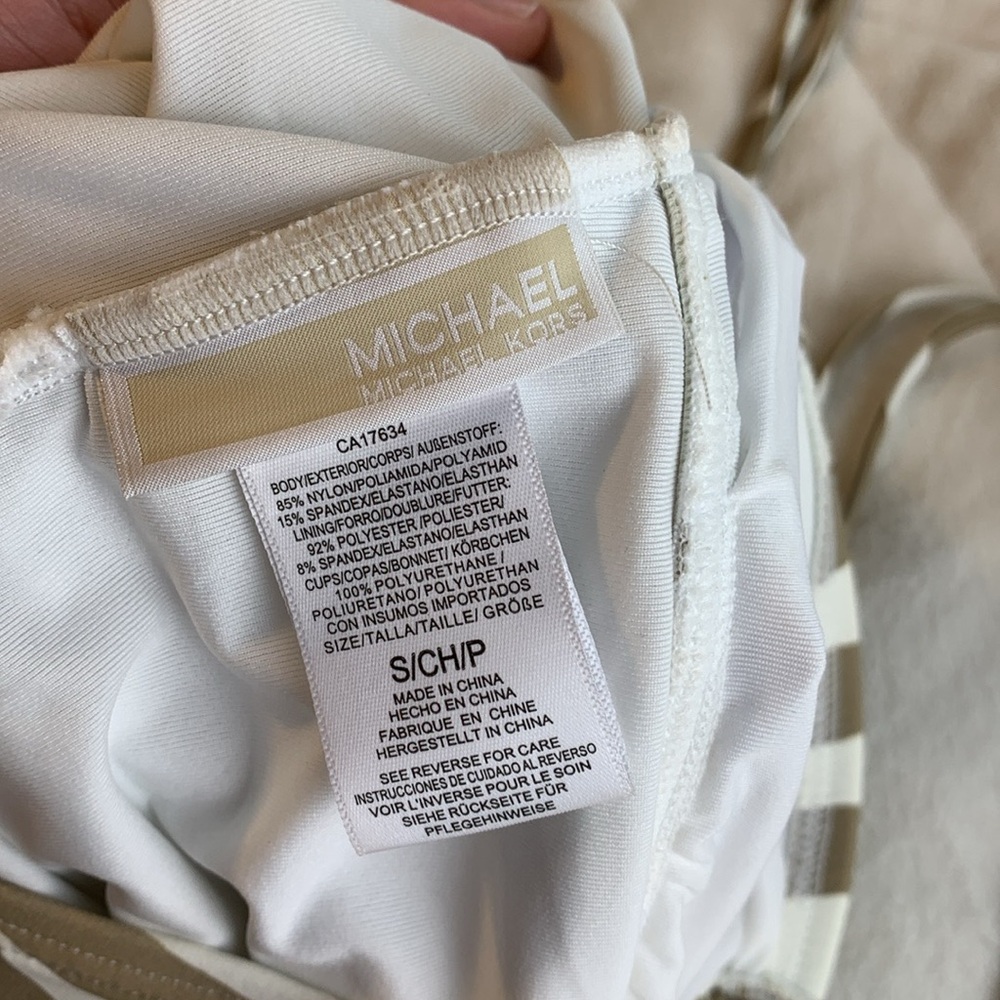 NWT Michael Kors Women Beige White Zebra Print Ring Swimsuit Bikini 2 Piece Set - Picture 12 of 13